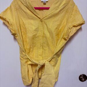 COLDWATER CREEK WOMEN 99% COTTON BRIGHT YELLOW HIDDEN BUTTON TOP. SZ. 1X
